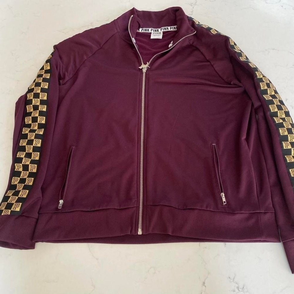 Victoria's Secret PINK Burgundy Track Jacket – Large – Logo Tape‎ Sleeves
